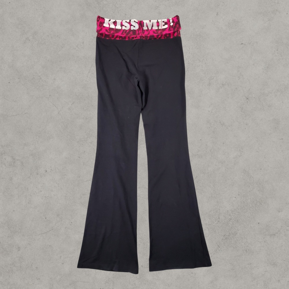 Eye Candy Yoga Pants Women Small Black Pink Leopard Kiss Me Glitter Fold Over